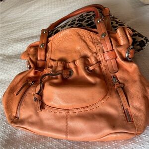 B Makowsky Chic Orange Leather Shoulder Bag